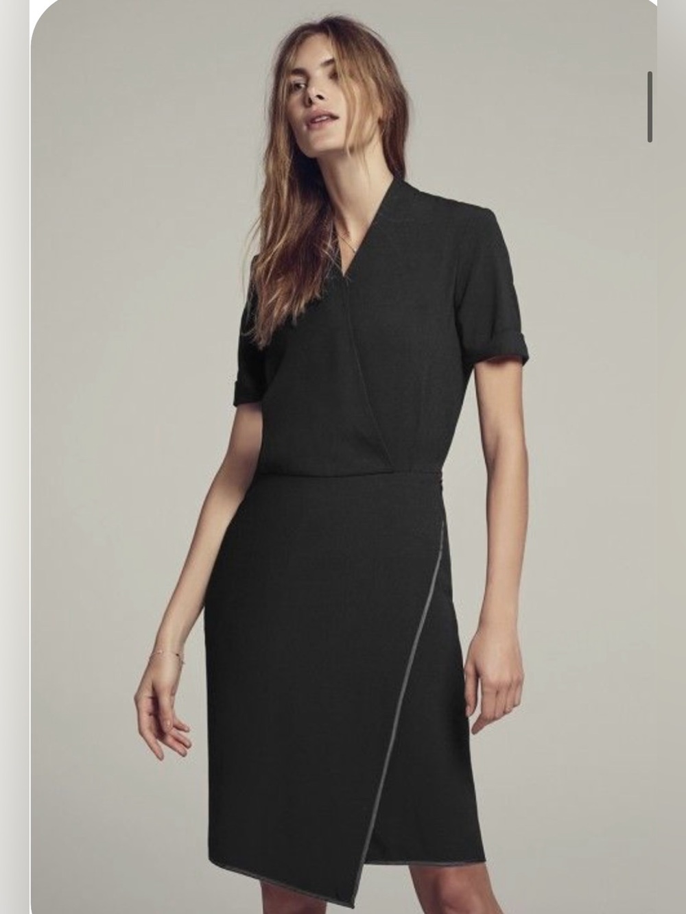 MM Lafleur Tory Dress - Black Short-Sleeve Wrap-Style Midi Dress - Size 14